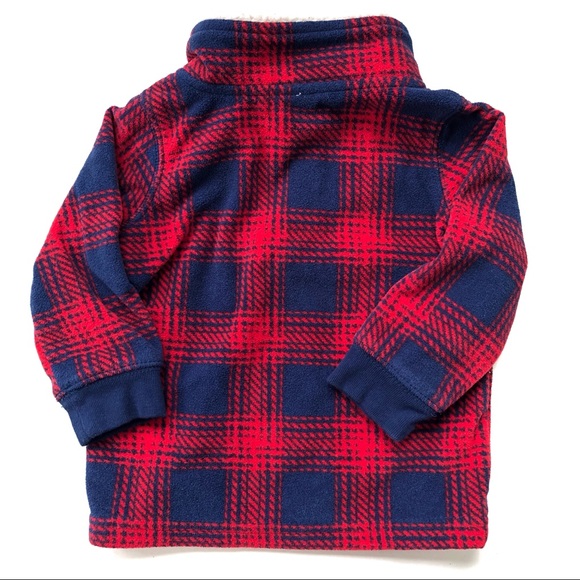 Baby boy pullover fleece Carters blue red plaid Henley - Picture 4 of 7
